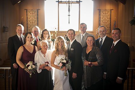 Bridal party immediately family Bridal party and immediately family taken in a church is Estes Park, Colorado