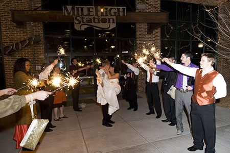 Grand exit Bride & groom grand exit being lit by sparklers in Colorado