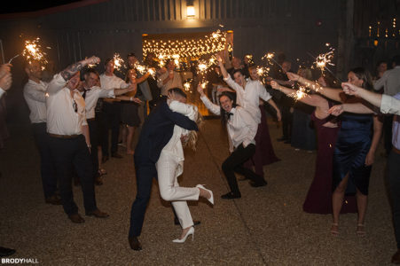 bride-groom-sparklers A Nashville Bride and groom stopping for a kiss at their grand exit sparkler line.